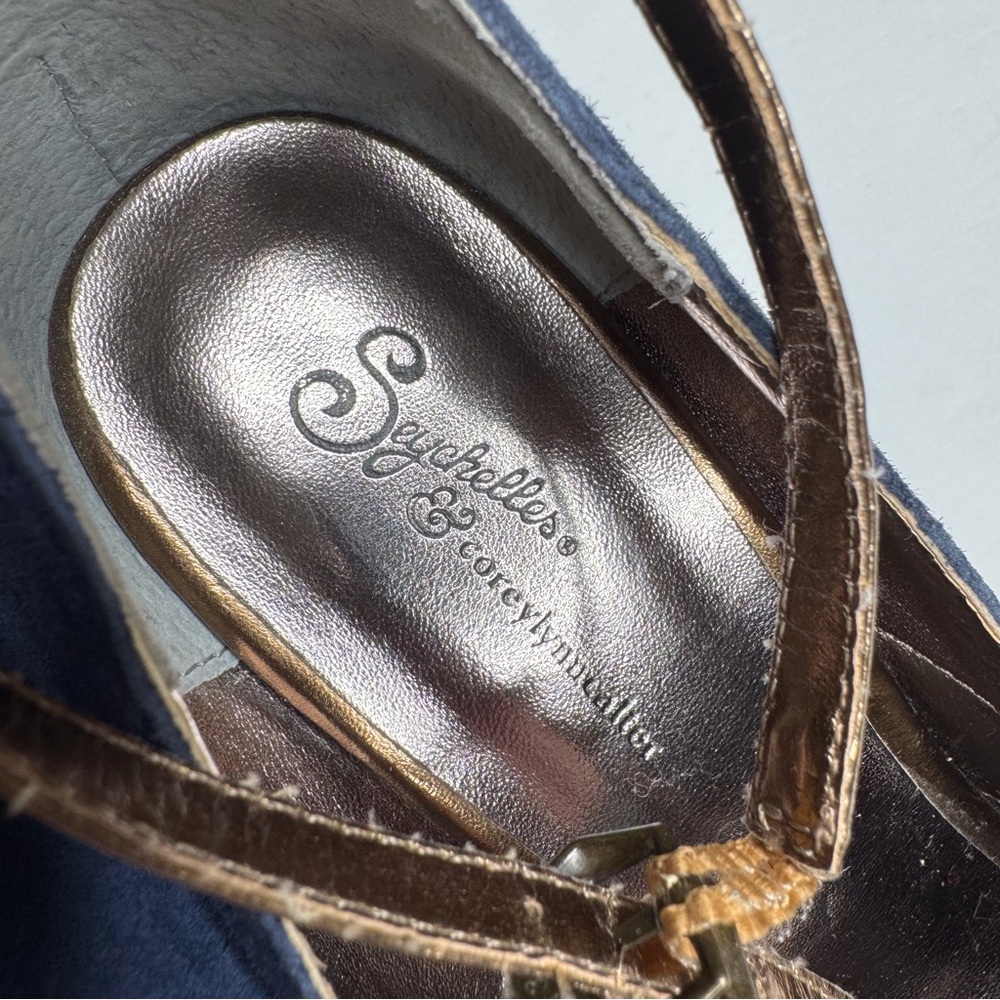 Seychelles x Corey Lynn Calter Come Get Me Platform Peep Toe Pumps Blue Copper - Picture 4 of 15